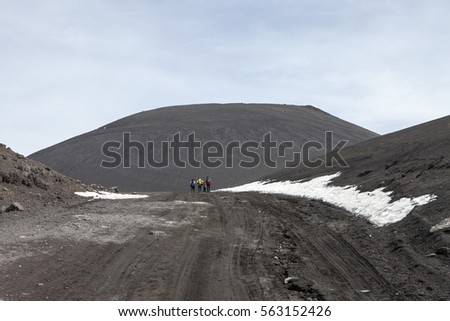A view of  lava fields of Mount Etna in Sicily, Italy, the highest active volcano in Europe