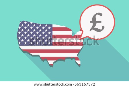 Illustration of a long shadow USA  map and its flag with a comic balloon and a pound sign