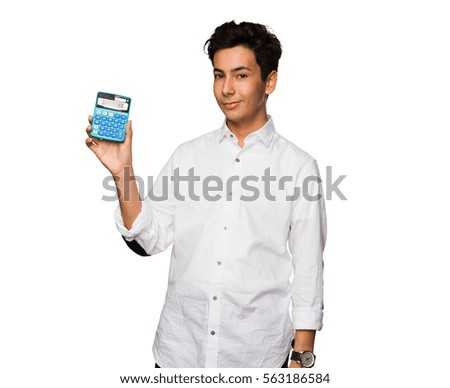 teenager holding a calculator