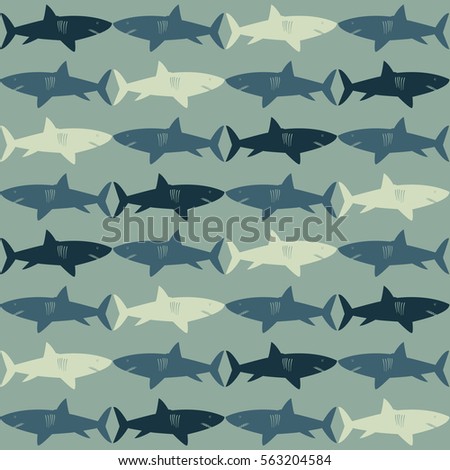 Sharks background seamless texture blue pattern