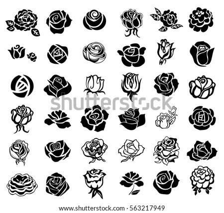 Set of rose silhouettes design elements