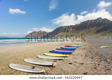 Surfboard on the Famara beach