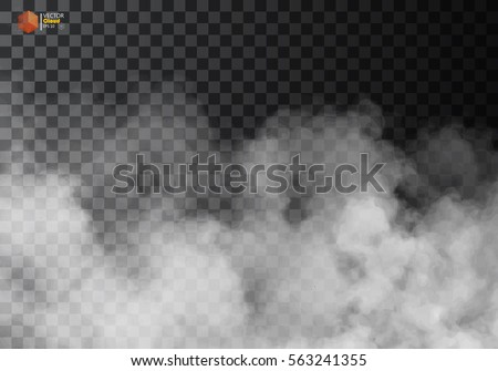 Fog or smoke isolated transparent special effect. White vector cloudiness, mist or smog background. Vector illustration Royalty-Free Stock Photo #563241355