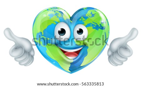 A world earth day thumbs up mascot heart shaped globe cartoon character