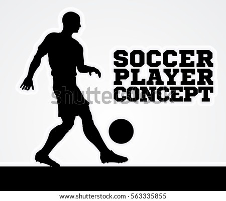 A stylised illustration of a soccer player in silhouette dribbing with the football ball