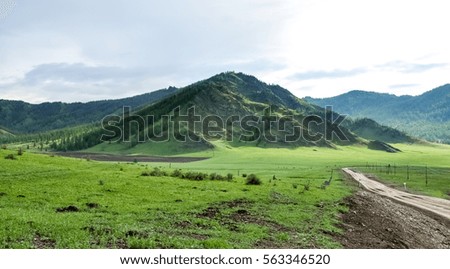 Road in the mountains valley. Altai, Siberia