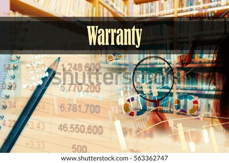 Warranty - Hand writing word to represent the meaning of financial word as concept. A word Warranty is a part of Investment&Wealth management in stock photo.