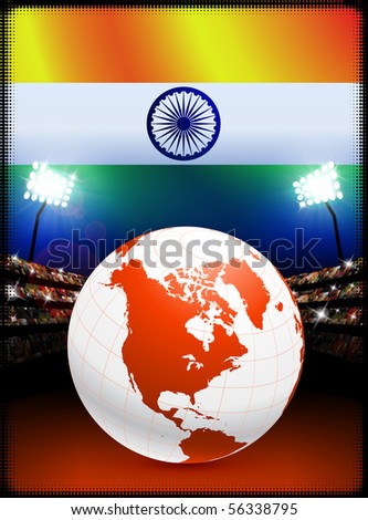 India Flag with Globe on Stadium Background Original Illustration