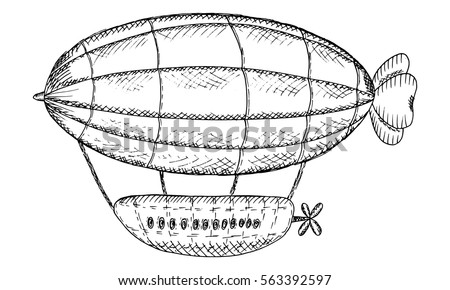 Hand Drawn Sketch airship, Vector Illustration.