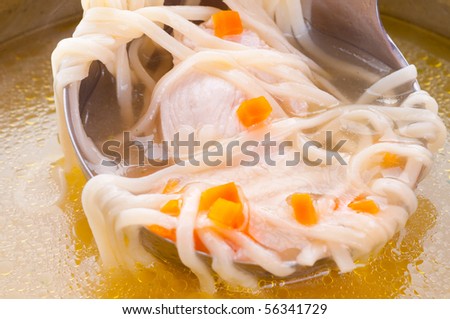 Chicken soup with noodles.