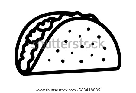 Taco with tortilla shell Mexican lunch line art vector icon for food apps and websites Royalty-Free Stock Photo #563418085
