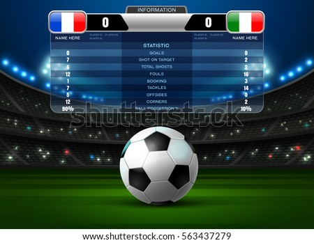 soccer football stadium spotlight and scoreboard background with glitter light vector