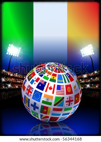 Ireland Flag Globe on Stadium Background Original Illustration