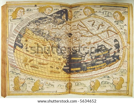 Medieval map of the world. Photo from old reproduction