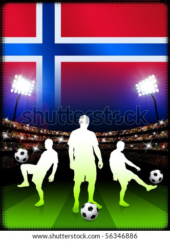 Norway Soccer Player with Flag on Stadium Background Original Illustration