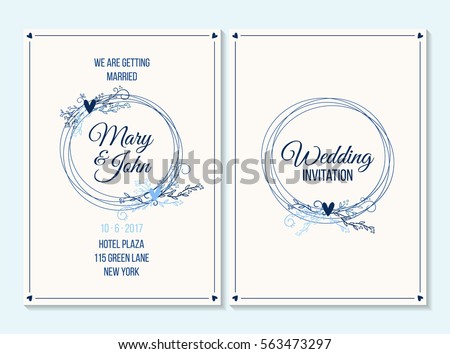 Wedding invitation, thank you card, save the date card. Wedding invitation, baby shower, menu, flyer, banner template with calligraphy, confetti, background. Elegant hipster rustic wedding invitation Royalty-Free Stock Photo #563473297