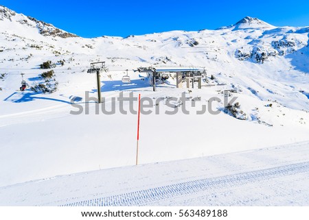 View of ski lift station and slopes in Obertauern resort, Austria