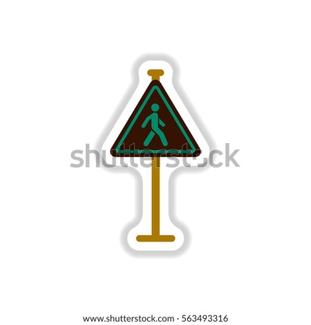Vector illustration in paper sticker style Man walking road sign