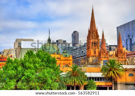 Flinders Street Station and St Paul's Cathedral in Melbourne, Australia