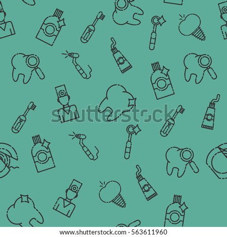 Stomatology set pattern. Dental icons and white teeth. Vector illustration.