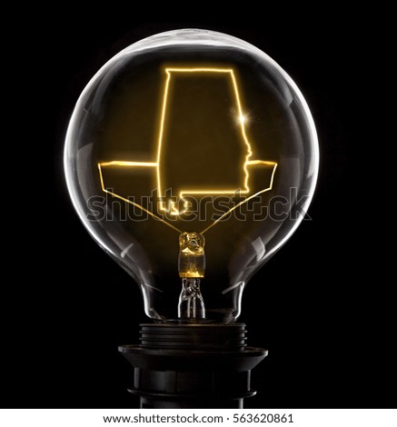 Clean and shiny lightbulb with Alabama as a glowing wire.(series)