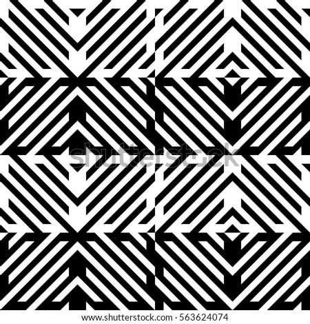 Vector seamless pattern. Decorative element, design template with diagonal striped black and white lines. Background, texture with mechanical geometry. Structural industrial tiles for lattice, grille