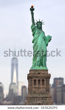 Statue of Liberty in Front of New York Skyline