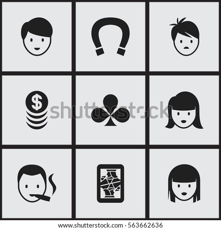 Set Of 9 Editable Business Icons. Includes Symbols Such As Stacked Money, Female Face, Smoker And More. Can Be Used For Web, Mobile, UI And Infographic Design.