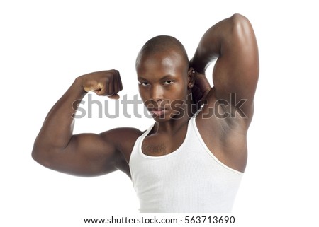 African American fit muscular man weightlifting 