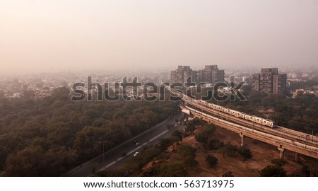 India's capital  and a massive metropolitan city with 11 districts. It is one of the oldest city in the world. Approximately total area around 45 sq. kilometer with an elevation of 215 Meter sea level Royalty-Free Stock Photo #563713975
