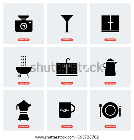 Set of Filled Kitchen Icons such as pan, cock, kettle, kitchen, 
