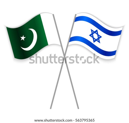 Pakistani and Israeli crossed flags. Pakistan combined with Israel isolated on white. Language learning, international business or travel concept.