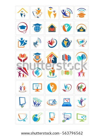 graduation computer image vector icon logo symbol set