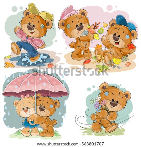 Set of vector clip art illustrations of funny teddy bears. Image for cards