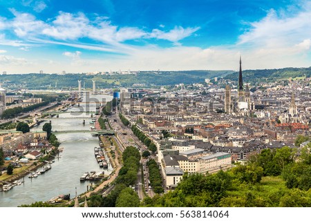 Panoramic aerial view of Rouen in a beautiful summer day, France Royalty-Free Stock Photo #563814064