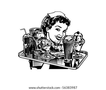 Retro Diner Waitress - Retro Clip Art