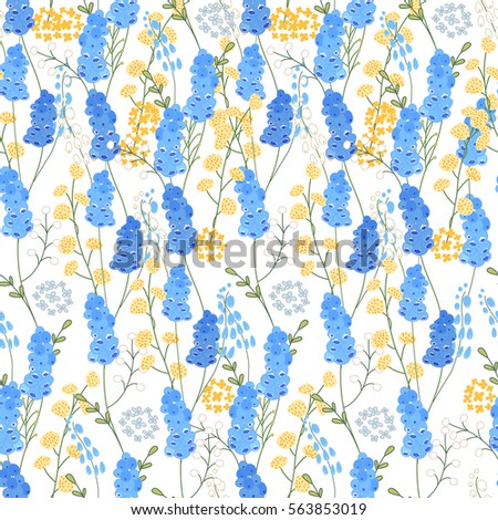 Seamless pattern with spring blue flowers. Easter endless texture