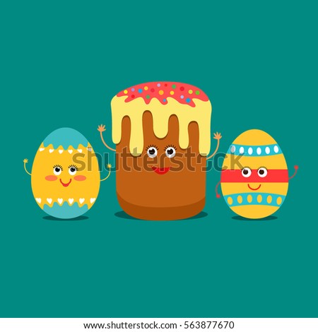 Celebrities Funny Easter eggs and cake. flat vector illustration isolation in a cartoon style. easy to use