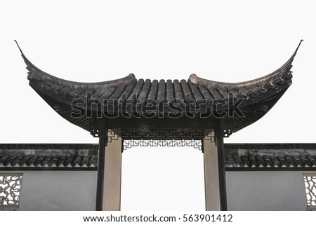Traditional oriental chinese style roof top isolate white background
