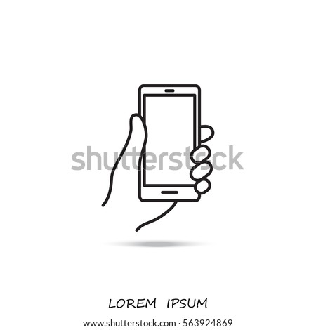 Line icon- Mobile phone in hand Royalty-Free Stock Photo #563924869