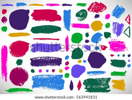 Big set of grunge brush stroke. Collection of Ink brush circle, dot, grunge line, stripe, divider, label, template. Set of dirty backgrounds, textured shapes. Distressed brushes. Vector illustration.