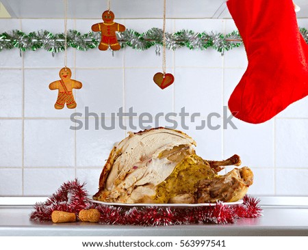 cut Christmas turkey on the kitchen table