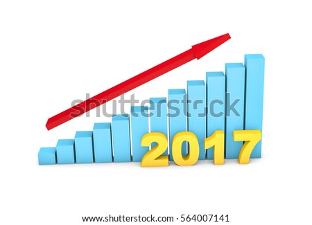 3d render bars diagram with a red arrow growing concept of 2017 business success. 