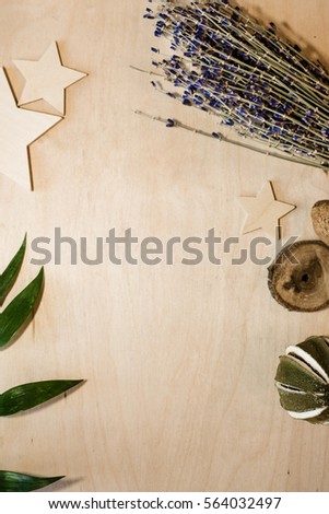 frame with the decor of lavender and wood elements