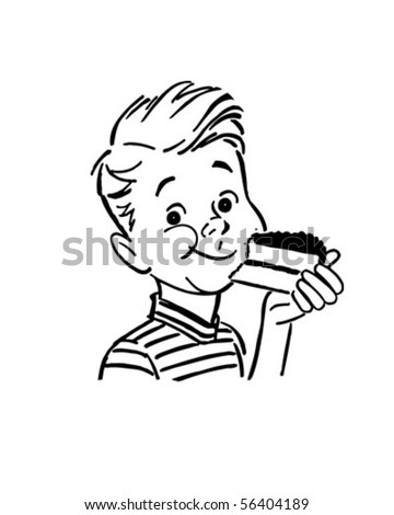 Boy Eating Cake - Retro Clip Art