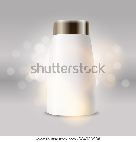 Plastic tube advertising vector template. Cream bottle template for brand logo and shiny background