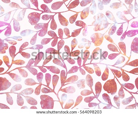 Subtle colorful hand drawn seamless pattern (tiling) with watercolor leaves, flowers, and branches. Elements of this Image Furnished by NASA.