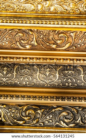 Full frame texture form old golden ornamental picture frames