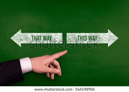 Blackboard showing directions to the that way and this way