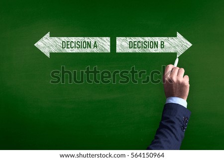 Blackboard showing directions to the decision a and decision b